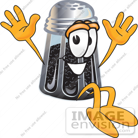 #25137 Clip Art Graphic of a Ground Pepper Shaker Cartoon Character Jumping by toons4biz
