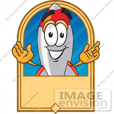 #25153 Clip Art Graphic of a Space Rocket Cartoon Character Label by toons4biz