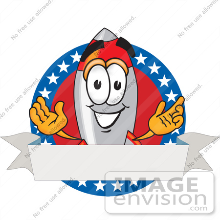 #25154 Clip Art Graphic of a Space Rocket Cartoon Character Label With Stars by toons4biz