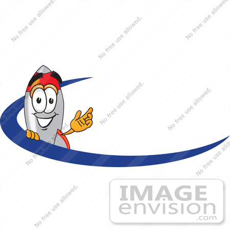 #25155 Clip Art Graphic of a Space Rocket Cartoon Character Logo With a Blue Dash by toons4biz
