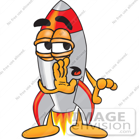 #25169 Clip Art Graphic of a Space Rocket Cartoon Character Whispering and Gossiping by toons4biz