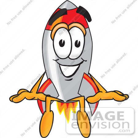 #25173 Clip Art Graphic of a Space Rocket Cartoon Character Sitting by toons4biz
