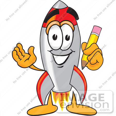 Clip Art Graphic of a Space Rocket Cartoon Character Holding a Pencil |  #25176 by toons4biz | Royalty-Free Stock Cliparts