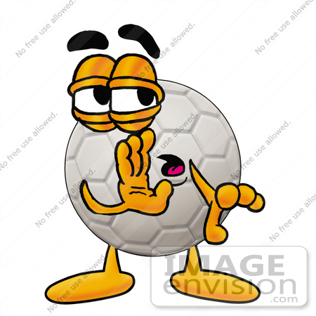 #25206 Clip Art Graphic of a White Soccer Ball Cartoon Character Whispering and Gossiping by toons4biz