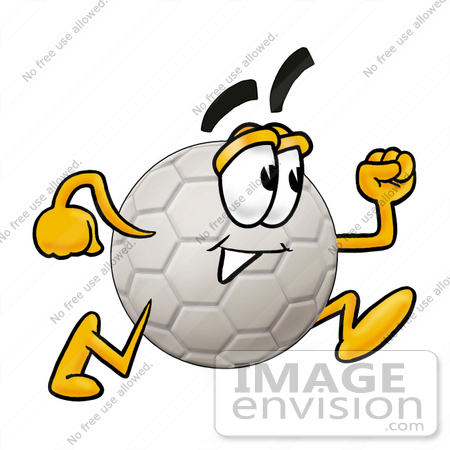 #25208 Clip Art Graphic of a White Soccer Ball Cartoon Character Running by toons4biz