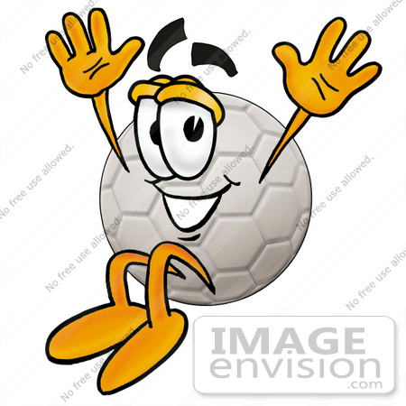 #25218 Clip Art Graphic of a White Soccer Ball Cartoon Character Jumping by toons4biz