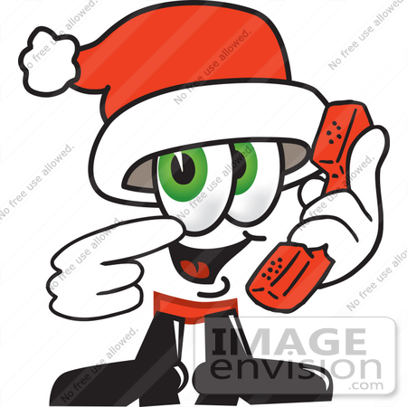 #25269 Clip Art Graphic of a Santa Claus Cartoon Character Holding a Telephone by toons4biz