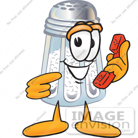 #25279 Clip Art Graphic of a Salt Shaker Cartoon Character Holding a Telephone by toons4biz