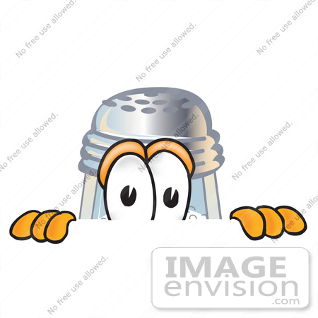 #25281 Clip Art Graphic of a Salt Shaker Cartoon Character Peeking Over a Surface by toons4biz