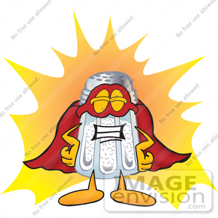 #25284 Clip Art Graphic of a Salt Shaker Cartoon Character Dressed as a Super Hero by toons4biz