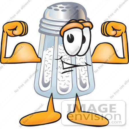 #25294 Clip Art Graphic of a Salt Shaker Cartoon Character Flexing His Arm Muscles by toons4biz