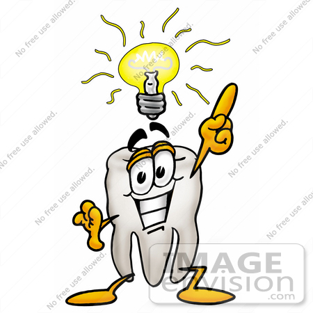 #25312 Clip Art Graphic of a Human Molar Tooth Character With a Bright Idea by toons4biz