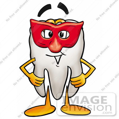 #25316 Clip Art Graphic of a Human Molar Tooth Character Wearing a Red Mask Over His Face by toons4biz