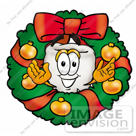 #25324 Clip Art Graphic of a Human Molar Tooth Character in the Center of a Christmas Wreath by toons4biz