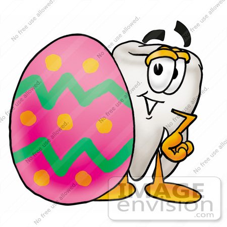 #25338 Clip Art Graphic of a Human Molar Tooth Character Standing Beside an Easter Egg by toons4biz