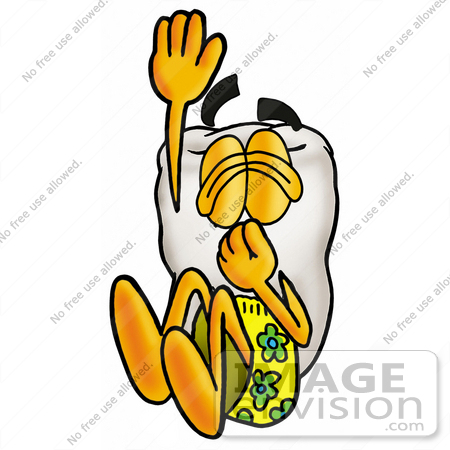 #25348 Clip Art Graphic of a Human Molar Tooth Character Plugging His Nose While Jumping Into Water by toons4biz