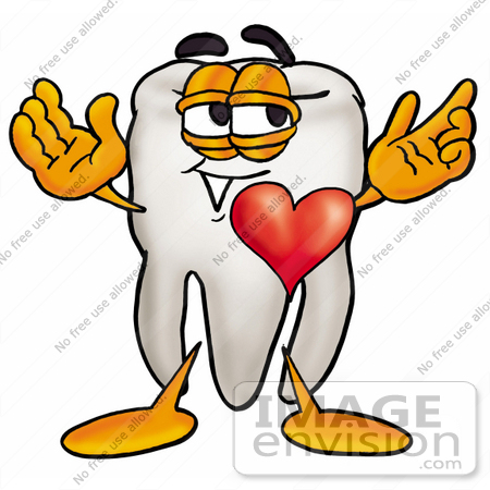 #25367 Clip Art Graphic of a Human Molar Tooth Character With His Heart Beating Out of His Chest by toons4biz