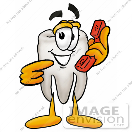 #25371 Clip Art Graphic of a Human Molar Tooth Character Holding a Telephone by toons4biz