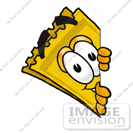 #25454 Clip Art Graphic of a Golden Admission Ticket Character Peeking Around a Corner by toons4biz