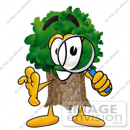 #25460 Clip Art Graphic of a Tree Character Looking Through a Magnifying Glass by toons4biz
