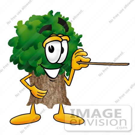 #25461 Clip Art Graphic of a Tree Character Holding a Pointer Stick by toons4biz