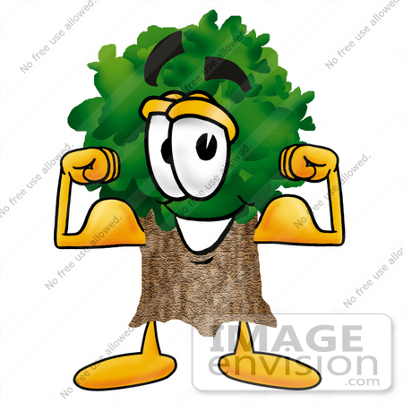 #25464 Clip Art Graphic of a Tree Character Flexing His Arm Muscles by toons4biz
