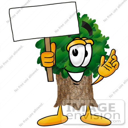 #25465 Clip Art Graphic of a Tree Character Holding a Blank Sign by toons4biz