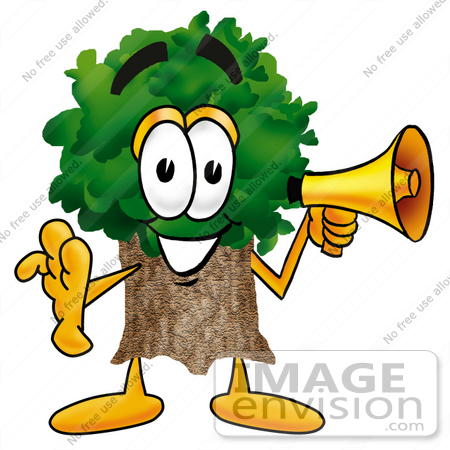 #25473 Clip Art Graphic of a Tree Character Holding a Megaphone by toons4biz