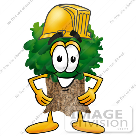 #25483 Clip Art Graphic of a Tree Character Wearing a Hardhat Helmet by toons4biz