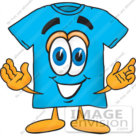 #25499 Clip Art Graphic of a Blue Short Sleeved T Shirt Character With Welcoming Open Arms by toons4biz