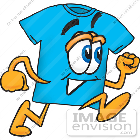 #25507 Clip Art Graphic of a Blue Short Sleeved T Shirt Character Running by toons4biz
