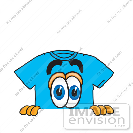 #25518 Clip Art Graphic of a Blue Short Sleeved T Shirt Character Peeking Over a Surface by toons4biz