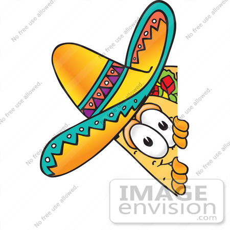 #25524 Clip Art Graphic of a Crunchy Hard Taco Character Peeking Around a Corner by toons4biz