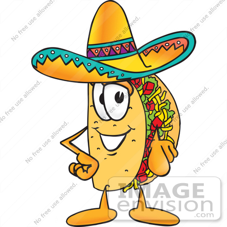 #25527 Clip Art Graphic of a Crunchy Hard Taco Character Pointing at the Viewer by toons4biz