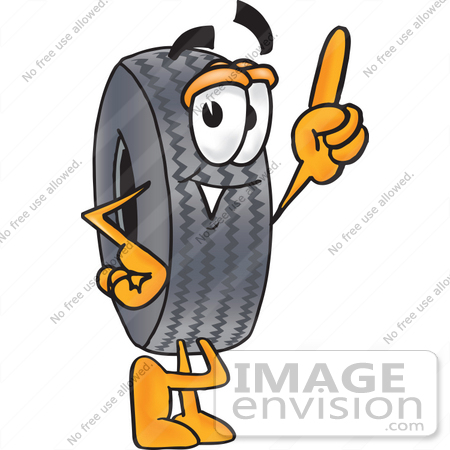 #25556 Clip Art Graphic of a Tire Character Pointing Upwards by toons4biz