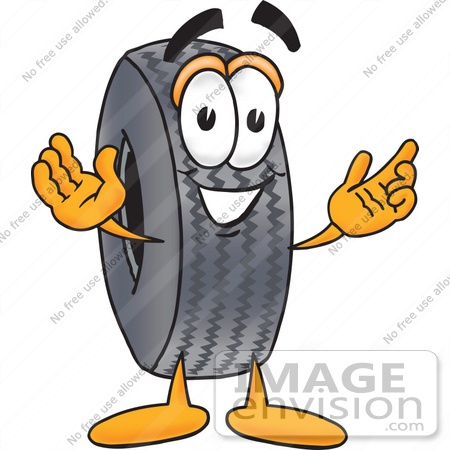 #25560 Clip Art Graphic of a Tire Character With Welcoming Open Arms by toons4biz