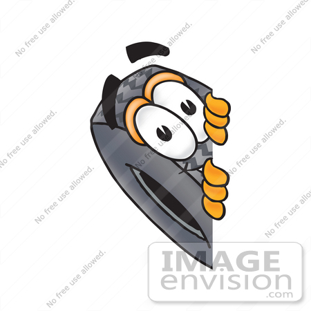 #25562 Clip Art Graphic of a Tire Character Peeking Around a Corner by toons4biz