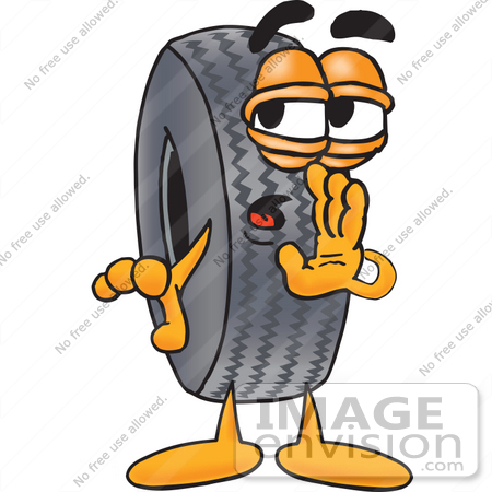 #25567 Clip Art Graphic of a Tire Character Whispering and Gossiping by toons4biz