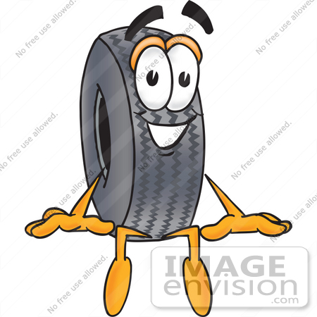 #25572 Clip Art Graphic of a Tire Character Sitting by toons4biz