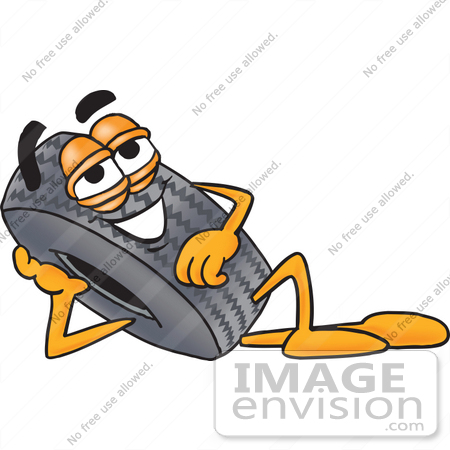 #25574 Clip Art Graphic of a Tire Character Resting His Head on His Hand by toons4biz