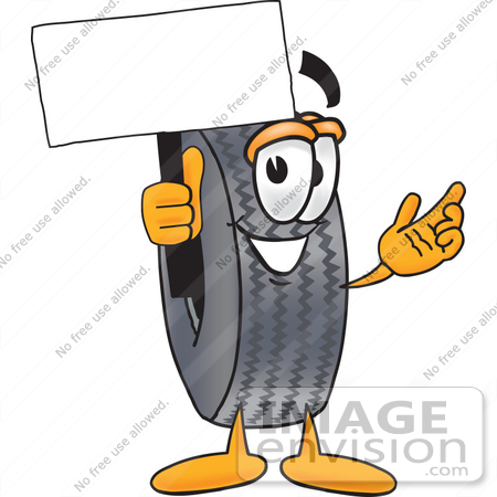#25576 Clip Art Graphic of a Tire Character Holding a Blank Sign by toons4biz