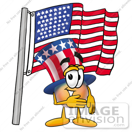 #25589 Clip Art Graphic of a Patriotic Uncle Sam Character Pledging Allegiance to an American Flag by toons4biz