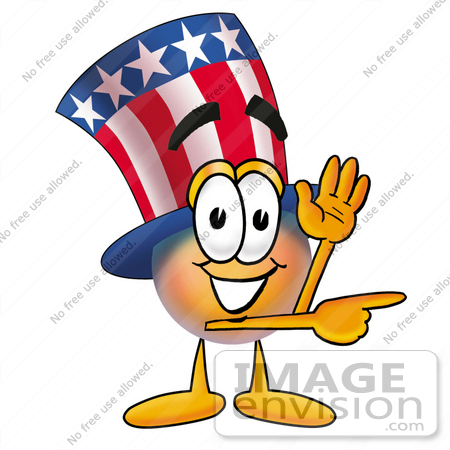 #25598 Clip Art Graphic of a Patriotic Uncle Sam Character Waving and Pointing by toons4biz