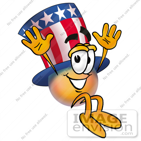 #25607 Clip Art Graphic of a Patriotic Uncle Sam Character Jumping by toons4biz