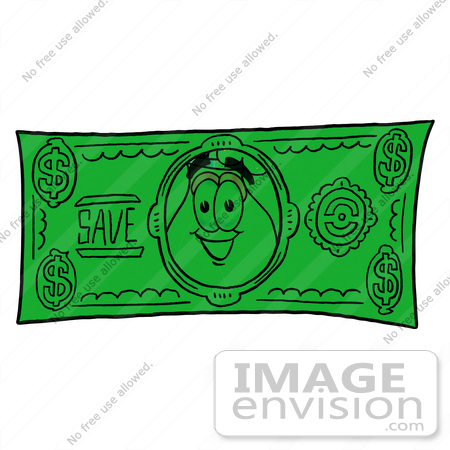 #25714 Clip Art Graphic of a Pink Vase And Yellow Flowers Cartoon Character on a Dollar Bill by toons4biz
