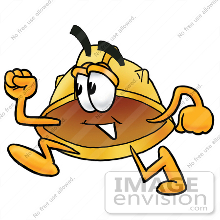 #25766 Clip Art Graphic of a Yellow Safety Hardhat Cartoon Character Running by toons4biz