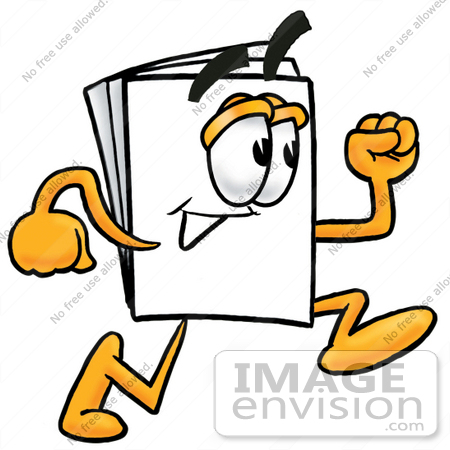 #26110 Clip Art Graphic of a White Copy and Print Paper Cartoon Character Running by toons4biz