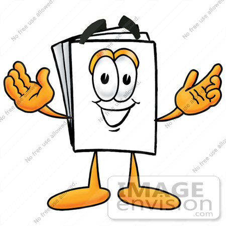 #26114 Clip Art Graphic of a White Copy and Print Paper Cartoon Character With Welcoming Open Arms by toons4biz