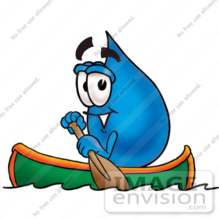 #26194 Clip Art Graphic of a Blue Waterdrop or Tear Character Rowing a Boat by toons4biz
