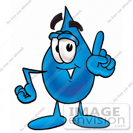 #26211 Clip Art Graphic of a Blue Waterdrop or Tear Character Waving His Finger by toons4biz